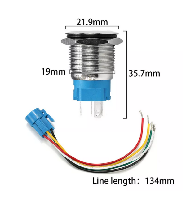 pazari4all.gr-Μπουτόν On/off 19mm με led Μπλέ φωτισμό πέντε επαφών