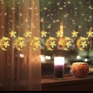 pazari4all.gr-LED Χριστουγεννιάτικα Φωτάκια Ασύμμετρη Κουρτίνα 3μ Με Αστέρια & Φεγγάρια LED Christmas Lights Stars On Moons