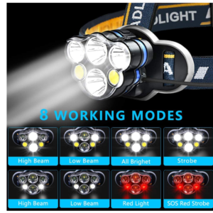 pazari4all.gr-Επαναφορτιζόμενος φακός κεφαλής με 6 LED 8 λειτουργίες