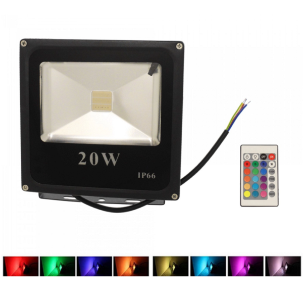 pazari4all.gr-LED αδιάβροχος προβολέας dimmable 20W 220V RGB 1800LM IP66 με τηλεχειριστήριο μαύρος - OEM