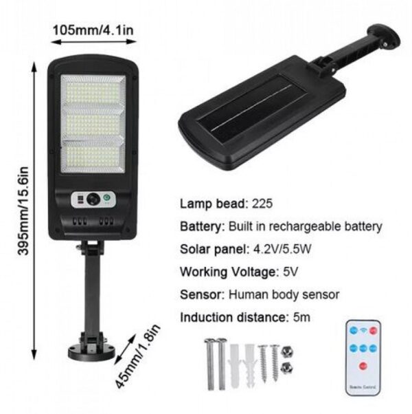 PAZARI4ALL.GR-Αδιάβροχος Ηλιακός Προβολέας 225 SMD LED  - Φωτιστικό Δρόμου με Τηλεχειριστήριο, Ανιχνευτή Κίνησης, Φωτοκύτταρο & Φωτοβολταϊκό Πάνελ - W755-3 - ΟΕΜ
