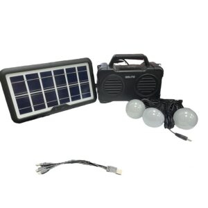 pazari4all.gr-Ηλιακό Πακέτο Φωτισμού & Φόρτισης με Panel + Φακός + Ραδιόφωνο FM + Μπαταρία με Θύρα USB + 3 Λάμπες Led GD-3000Α - ΟΕΜ