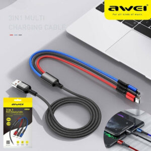 Awei USB to Lightning / Type-C / micro USB Καλώδιο Φόρτισης Μαύρο 1.2m.-pazari4all.gr