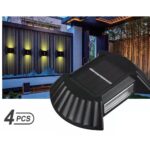 LED Ηλιακό σετ 4 τεμαχίων επιτοίχιο/δαπέδου διπλό φωτιστικό 2 SMD θερμό λευκό με αισθητήρα φωτός IP65 μαύρο OEM.-pazari4all.gr
