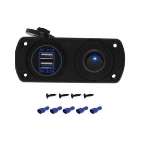 pazari4all.gr-Διπλός USB Φορτιστής Αυτοκινήτου 12V με Ενσωματωμένη Βάση Πάνελ και Διακόπτη Μπλε - ΟΕΜ