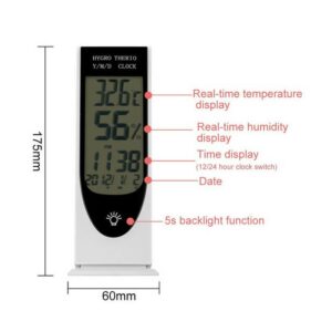 Ρολόι ξυπνητήρι με θερμόμετρο και υγρασιόμετρο εσωτερικού χώρου HTC-8-Pazari4all.gr