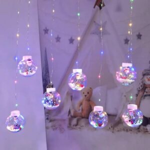 pazari4all -Χριστουγεννιάτικη Κουρτίνα – Φωτάκια Χιονάνθρωπος με 10 Διάφανες Μπάλες RGB Φωτισμού 3m.