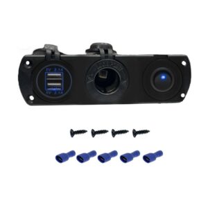 pazari4all - Σετ Διπλός USB φορτιστής αυτοκινήτου και θύρα αναπτήρα 12V μπλε με ενσωματωμένη βάση πάνελ και διακόπτη OEM