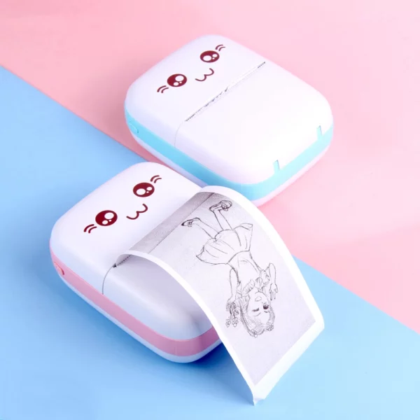 pazari4all - Μίνι θερμικός εκτυπωτής με Bluetooth Mini Printer λευκό – ροζ