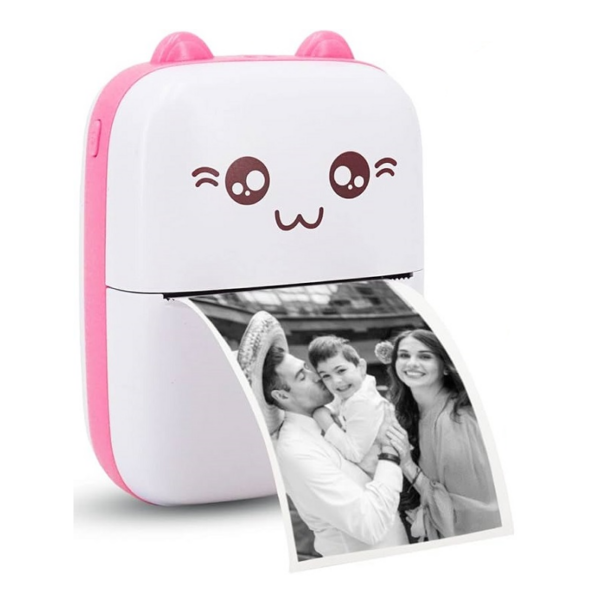 pazari4all - Μίνι θερμικός εκτυπωτής με Bluetooth Mini Printer λευκό – ροζ