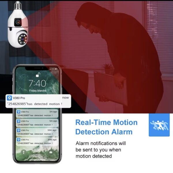 pazari4all - Wifi Camera Ασφαλείας για Ντουι Ε27, 8 MP 1080 p, Αδιάβροχη, Αμφίδρομη Επικοινωνία, ‘Εγχρωμη με Νυχτερινή λήψη και Αισθητήρα κίνησης