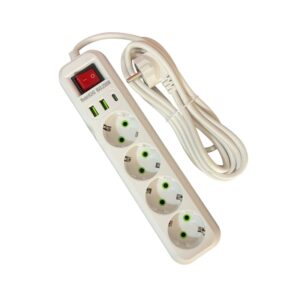 pazari4all -Πολύπριζο 4 Θέσεων με 2 Θύρες USB και 1 Θύρα Type-C με Διακόπτη Προστασίας Υπερφόρτωσης K24U